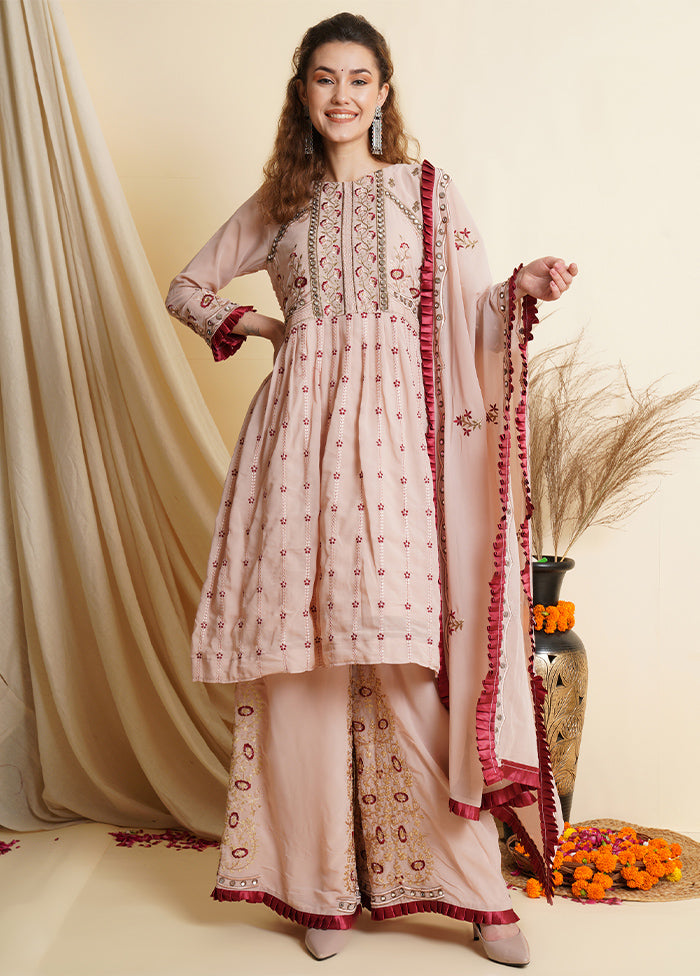 3 Pc Pink Unstitched Georgette Suit Set Perfect