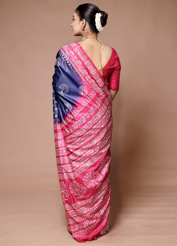 Blue Printed Silk Saree Without Blouse Piece Clearance Nicekicks