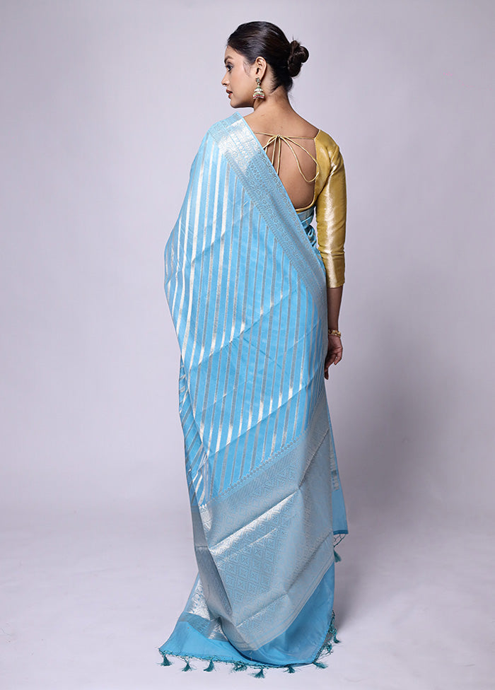 Blue Kora Silk Saree With Blouse Piece Original For Sale