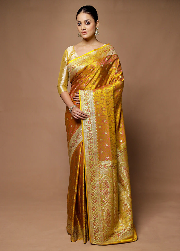 Yellow Handloom Tanchoi Pure Silk Saree With Blouse Piece Discount Best Store To Get