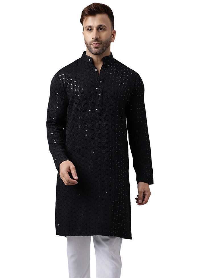 Black Silk Embroidered Kurta Clearance Pictures