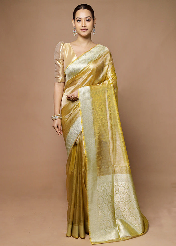 Golden Tissue Silk Saree With Blouse Piece Best Place For Sale