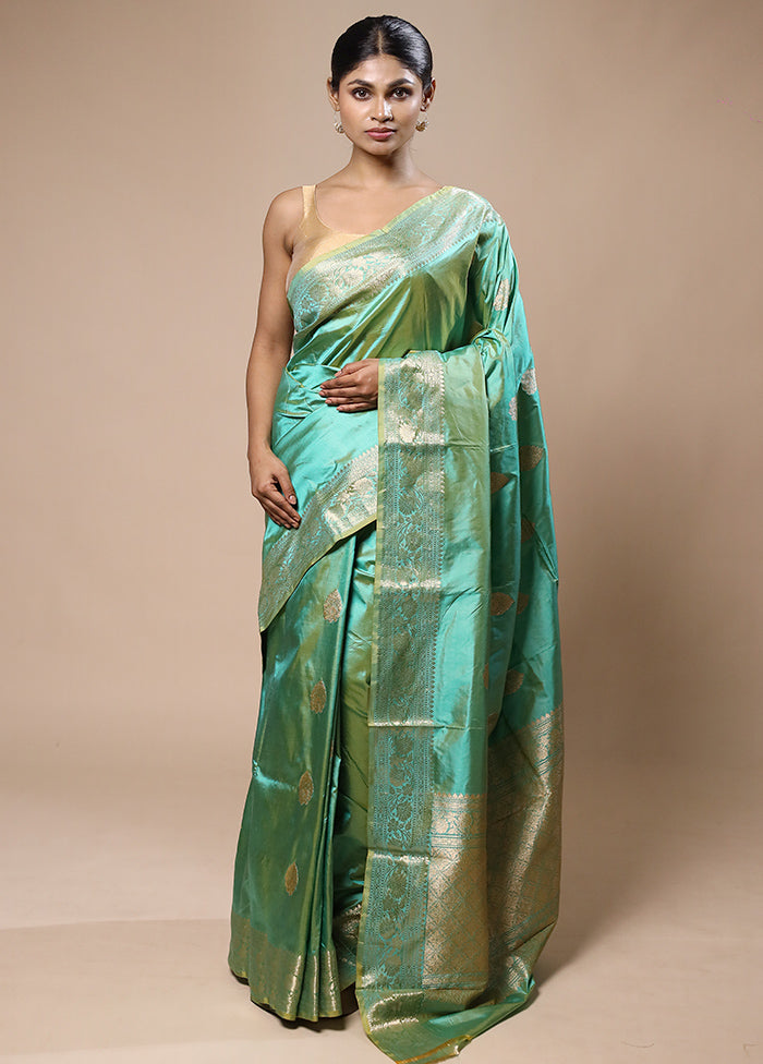 Green Handloom Katan Pure Silk Saree With Blouse Piece Cheap Eastbay