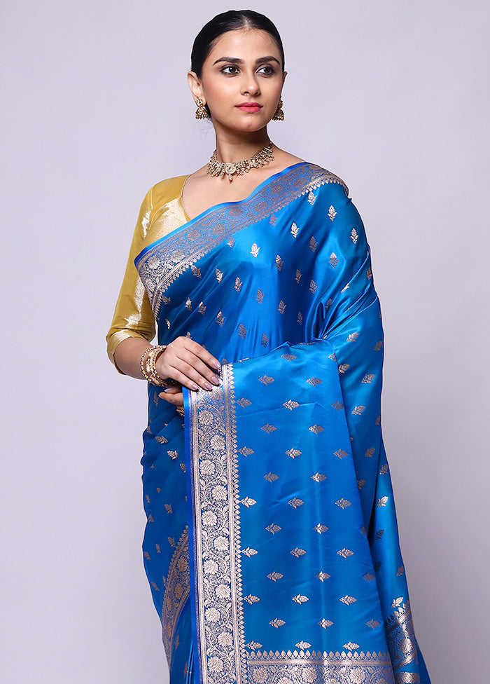 Blue Banarasi Silk Saree With Blouse Piece Cheap Manchester