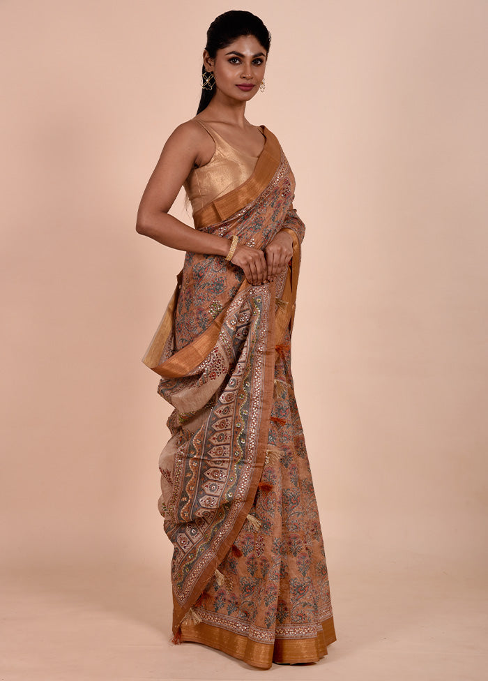 Rust Tussar Silk Saree With Blouse Piece Online Cheap Pice