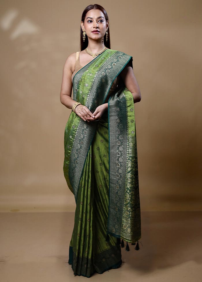 Green Dupion Silk Saree With Blouse Piece Official Cheap Online