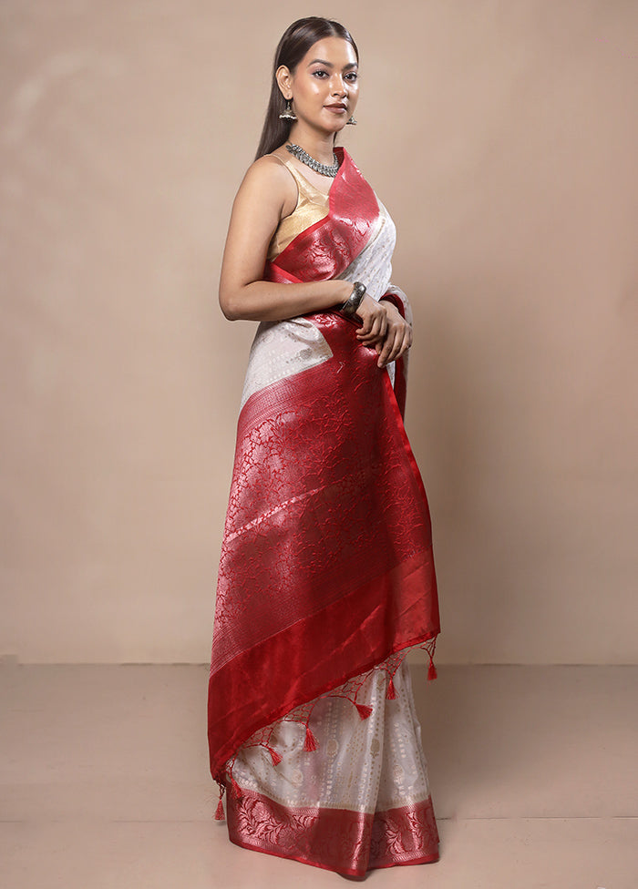 White Kora Silk Saree With Blouse Piece Sale Hot Sale