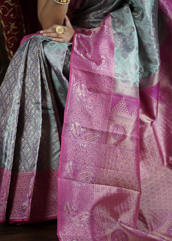 Grey Handloom Kanchipuram Pure Silk Saree With Blouse Piece Geniue Stockist Cheap Pice