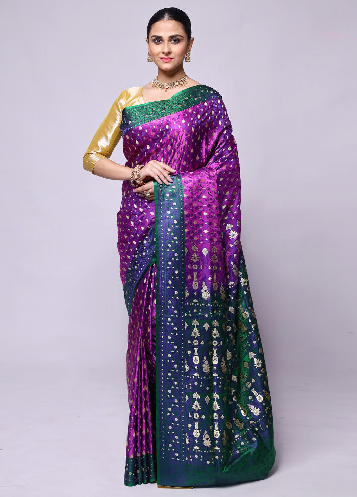 Purple Tanchoi Silk Saree With Blouse Piece Free Shipping 100% Guaranteed