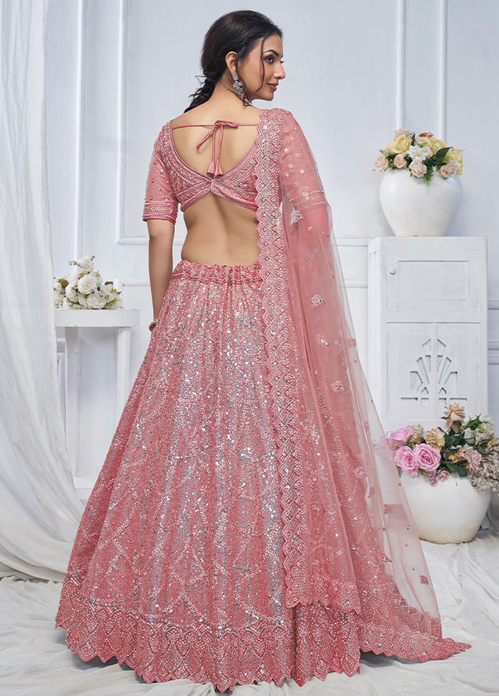 3 Pc Pink Net Semi Stitched Lehenga Set Websites For Sale