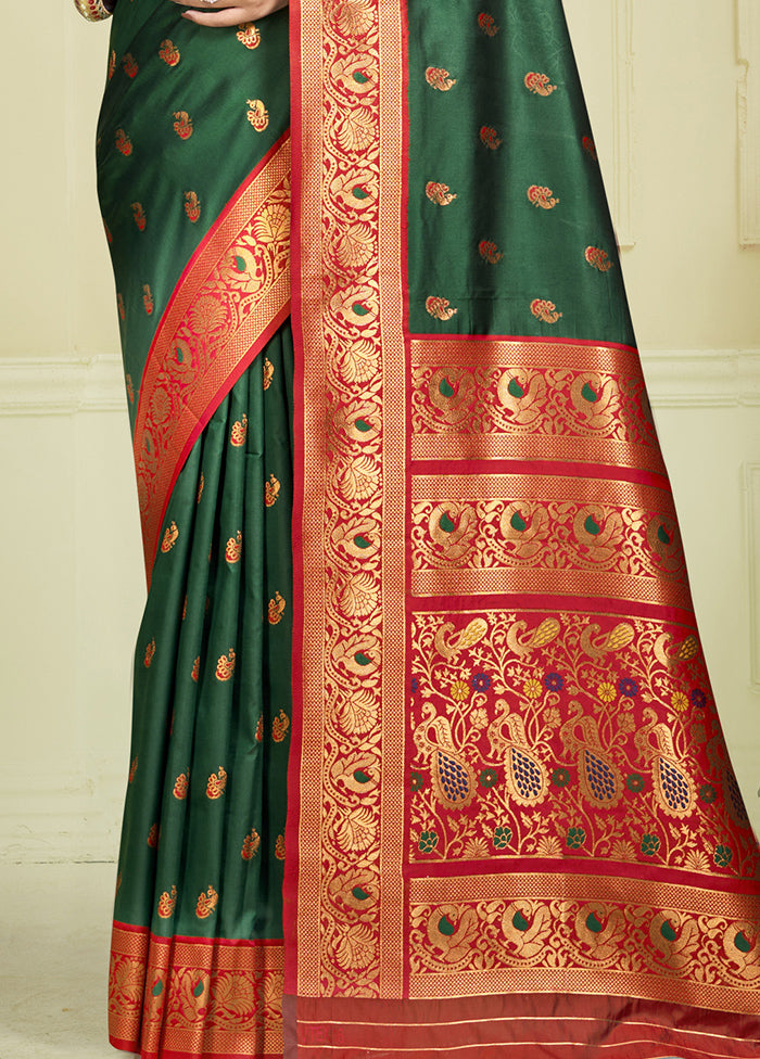 Bottle Green Dupion Silk Saree With Blouse Piece Sale For Cheap