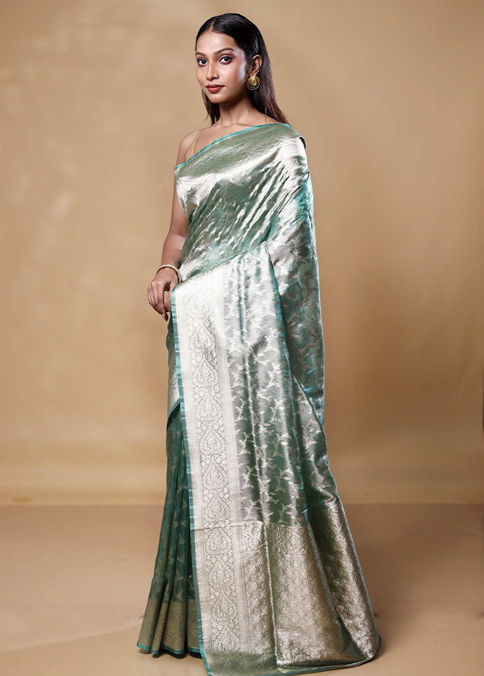 Green Tissue Silk Saree With Blouse Piece Cheap Pice Wholesale Pice