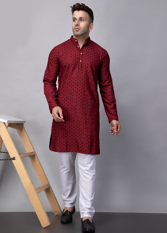 2 Pc Maroon Viscose Kurta Pajama Set Outlet Big Discount