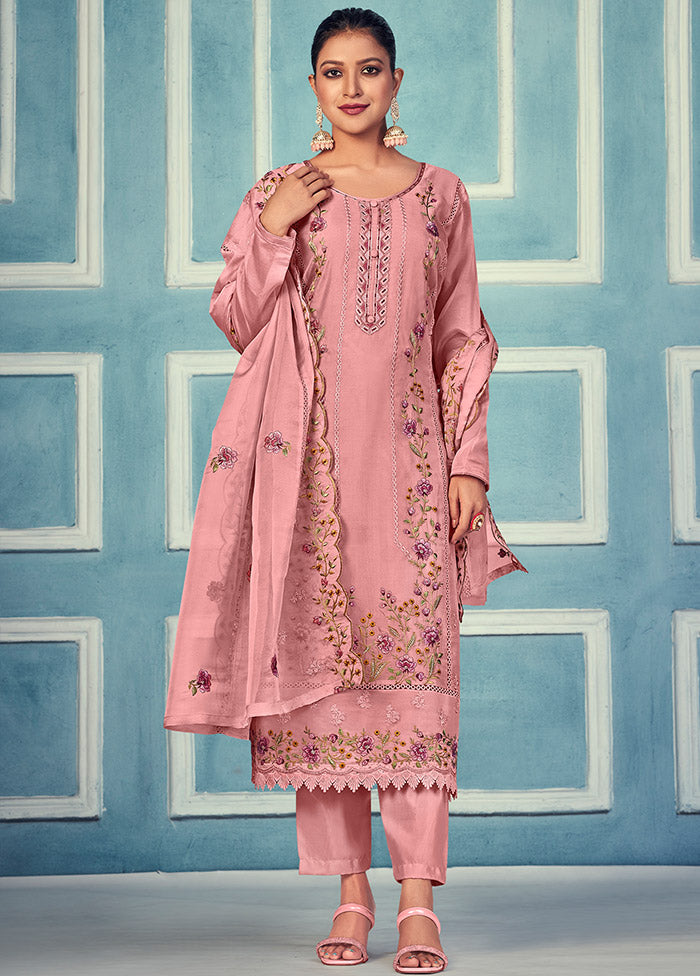 3 Pc Pink Unstitched Net Suit Set Cheap Online Online