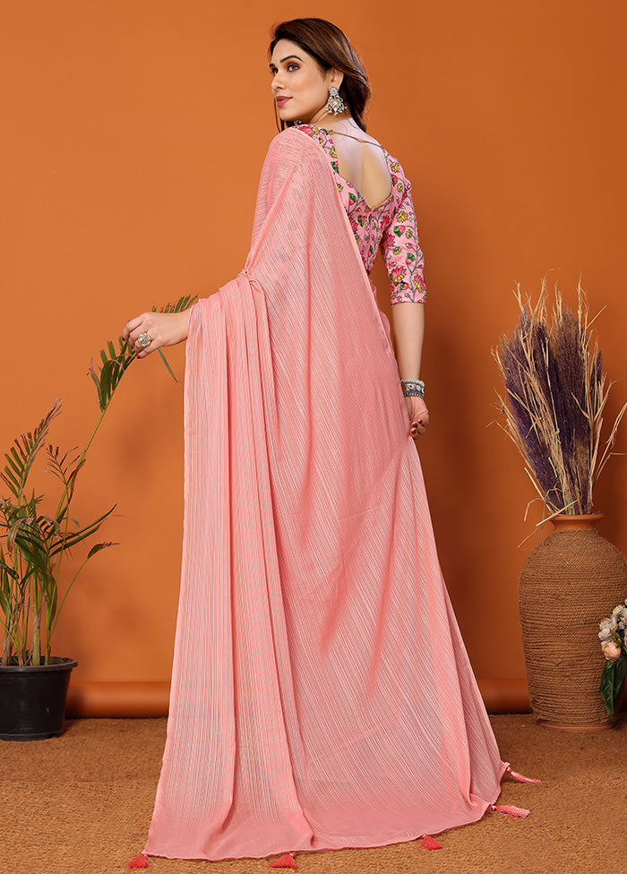 Peach Spun Silk Saree With Blouse Piece Outlet Fashionable