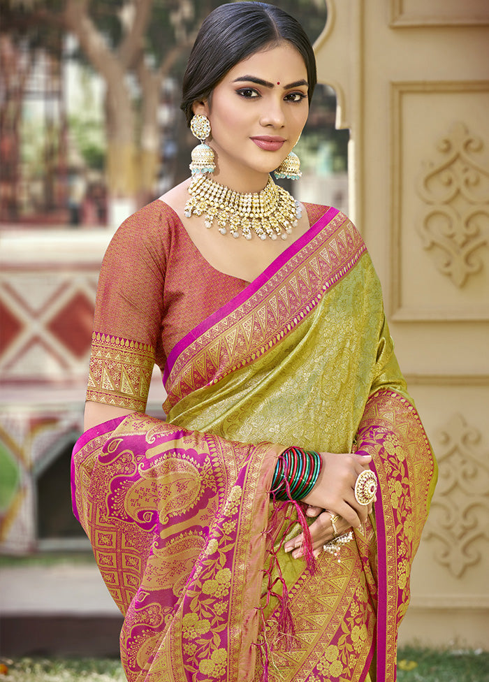 Mehendi Spun Silk Saree With Blouse Piece Real Sale Online