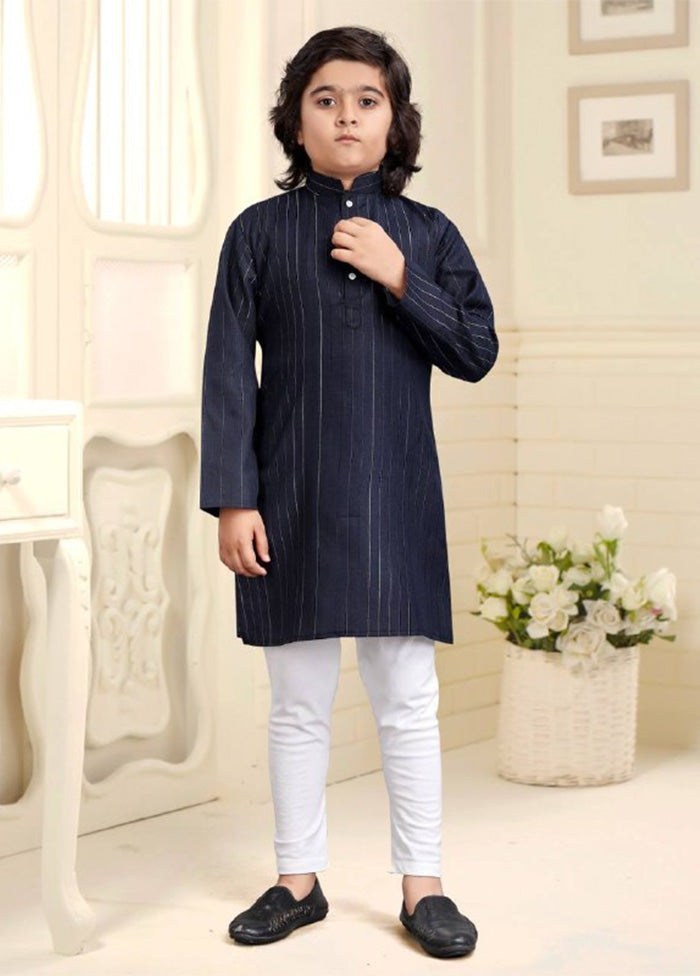 Navy Blue Pure Cotton Kurta Pajama Set Free Shipping Fashion Style