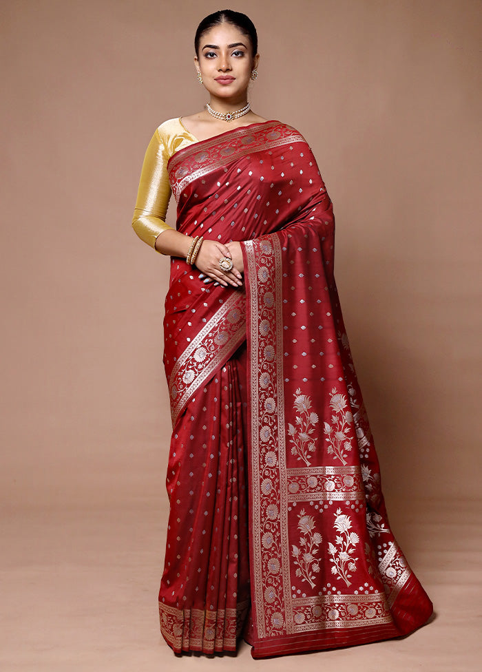 Red Katan Silk Saree With Blouse Piece Fast Delivery For Sale