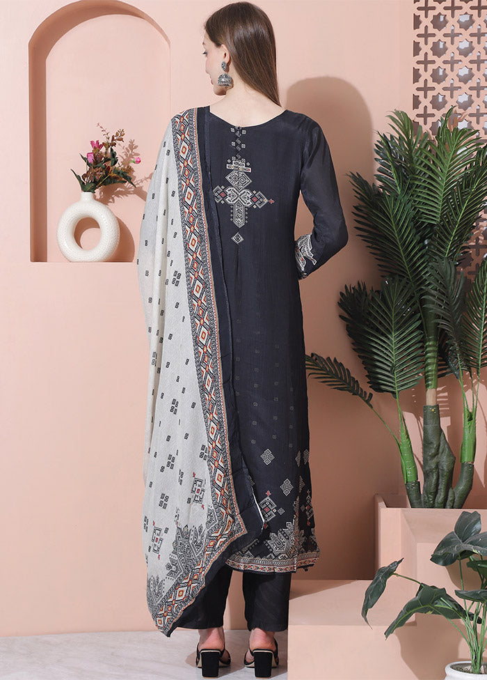 3 Pc Black Unstitched Silk Suit Set Outlet Cheap Quality