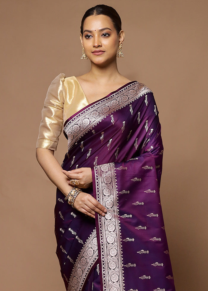 Purple Katan Silk Saree With Blouse Piece Explore