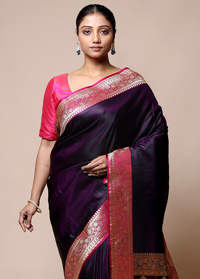 Purple Banarasi Silk Saree With Blouse Piece Visa Payment Cheap Pice