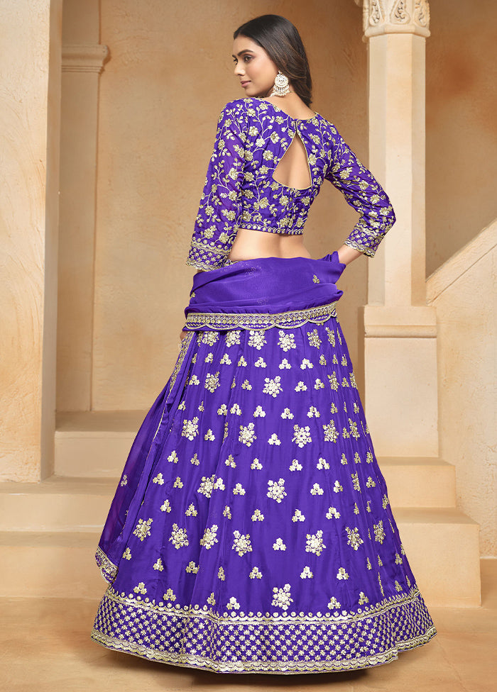 3 Pc Purple Net Semi Stitched Lehenga Set Discount Low Shipping Fee