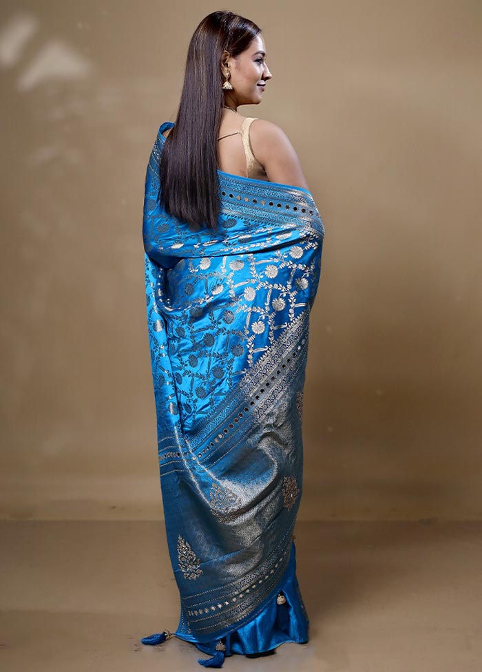 Blue Dupion Silk Saree With Blouse Piece Online Online With Mastercard