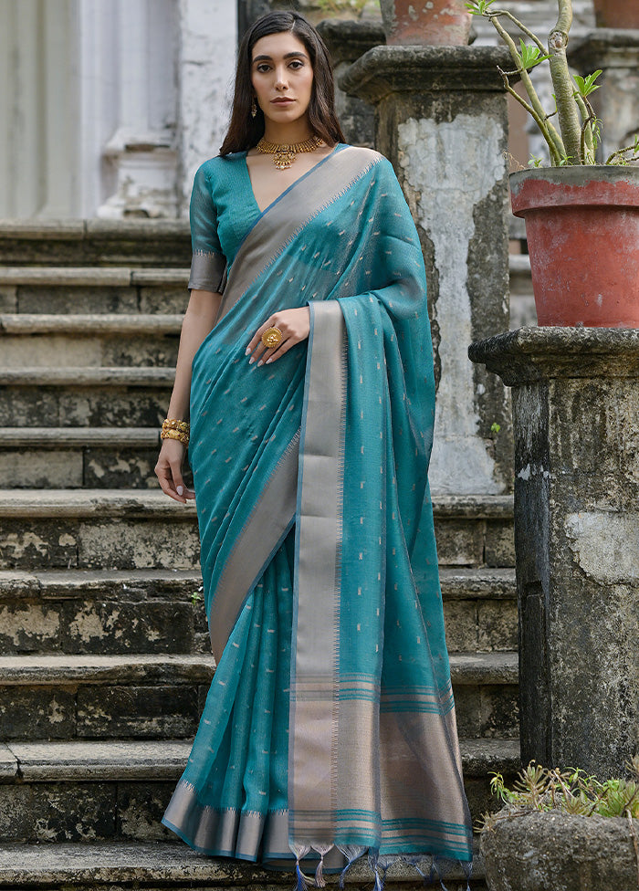 Rama Tussar Silk Saree With Blouse Piece Clearance Sast