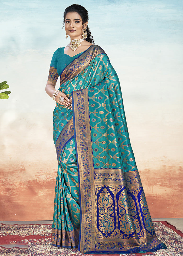 Sky Blue Dupion Silk Saree With Blouse Piece Low Cost Sale Online