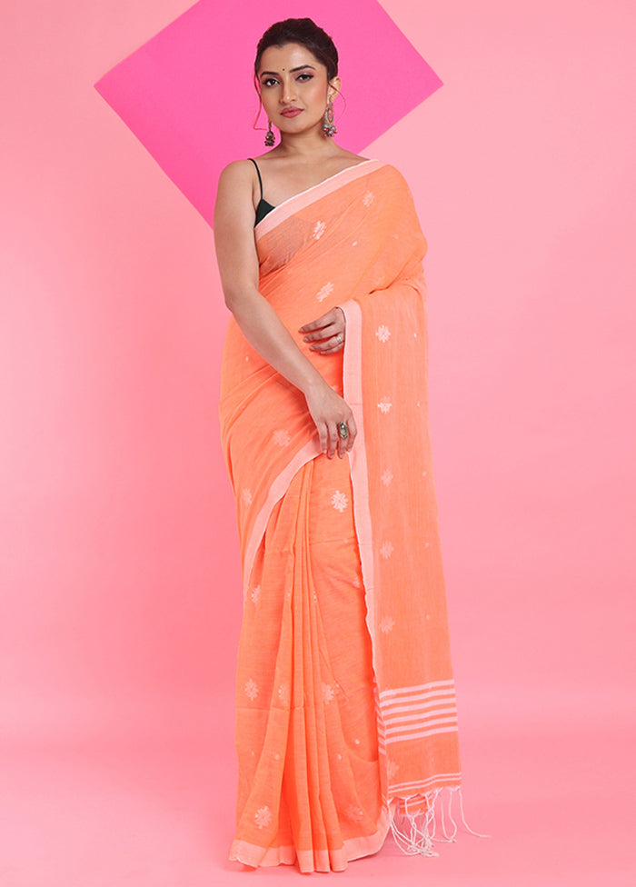 Orange Cotton Saree With Blouse Piece Cheap Finishline