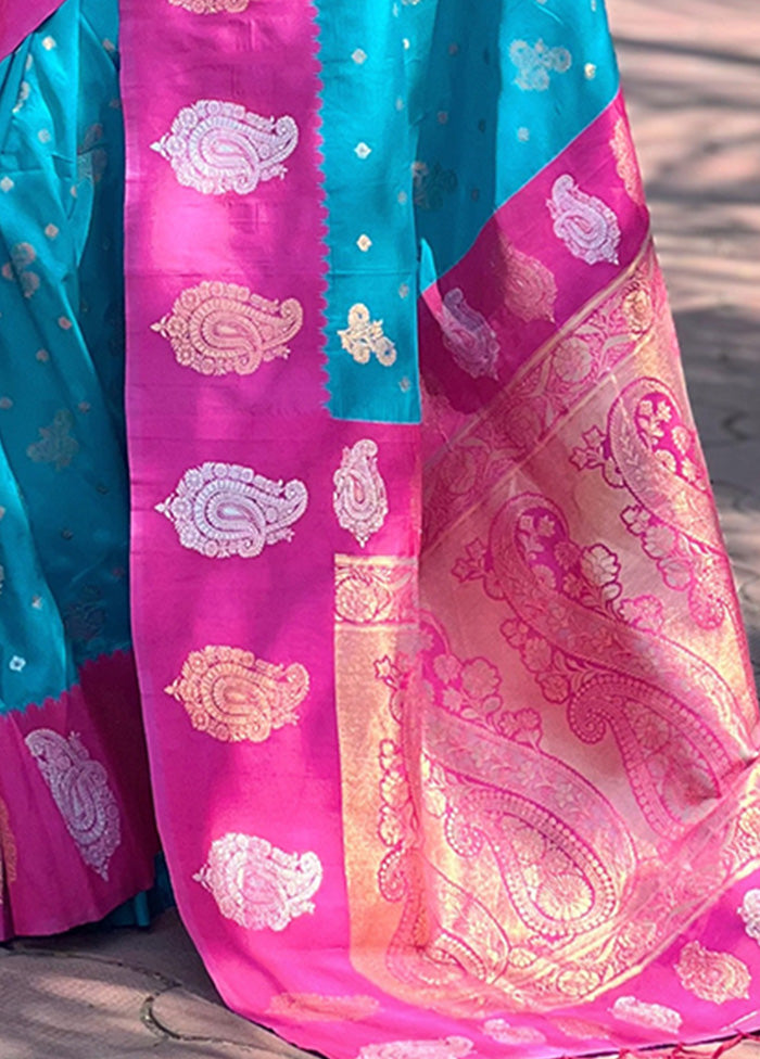 Blue Spun Silk Saree With Blouse Piece Shop Offer Online