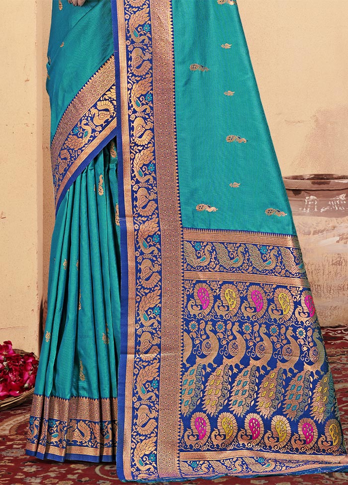 Sky Blue Dupion Silk Saree With Blouse Piece With Paypal Online