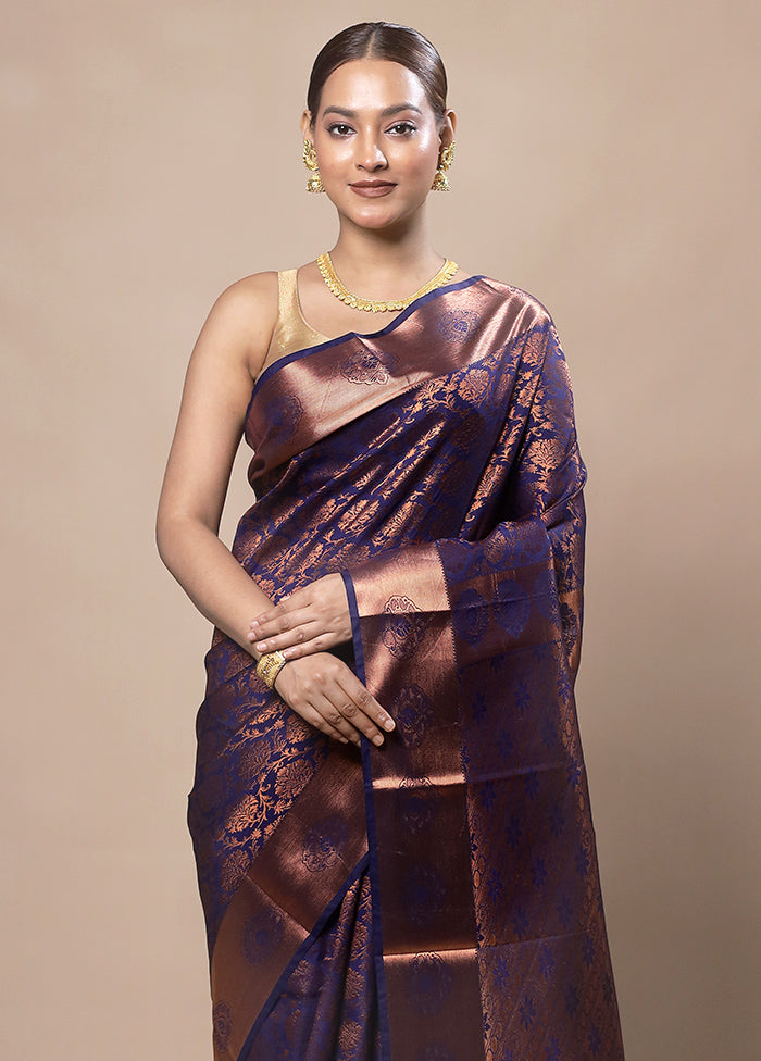 Violet Kanjivaram Silk Saree With Blouse Piece Discount Huge Surprise