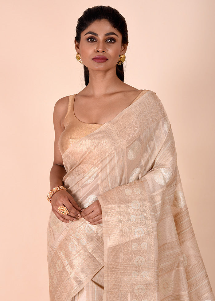 Cream Tissue Silk Saree With Blouse Piece Discount 2025 Unisex