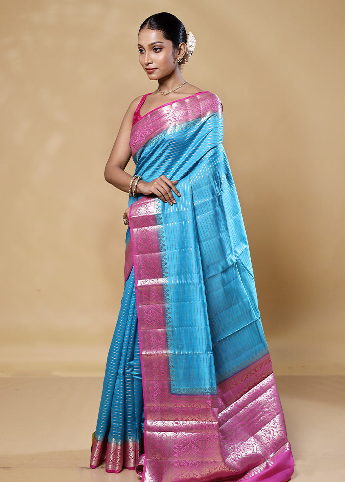 Blue Handloom Dupion Pure Silk Saree With Blouse Piece Enjoy Online