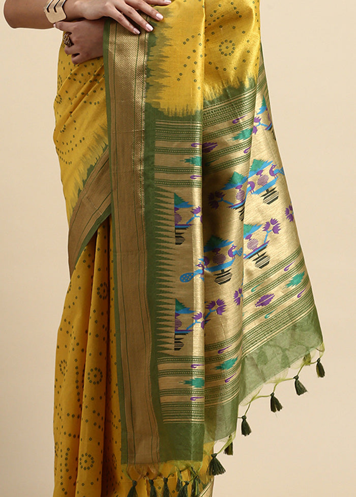 Yellow Spun Silk Saree With Blouse Piece Clearance Cheap Online