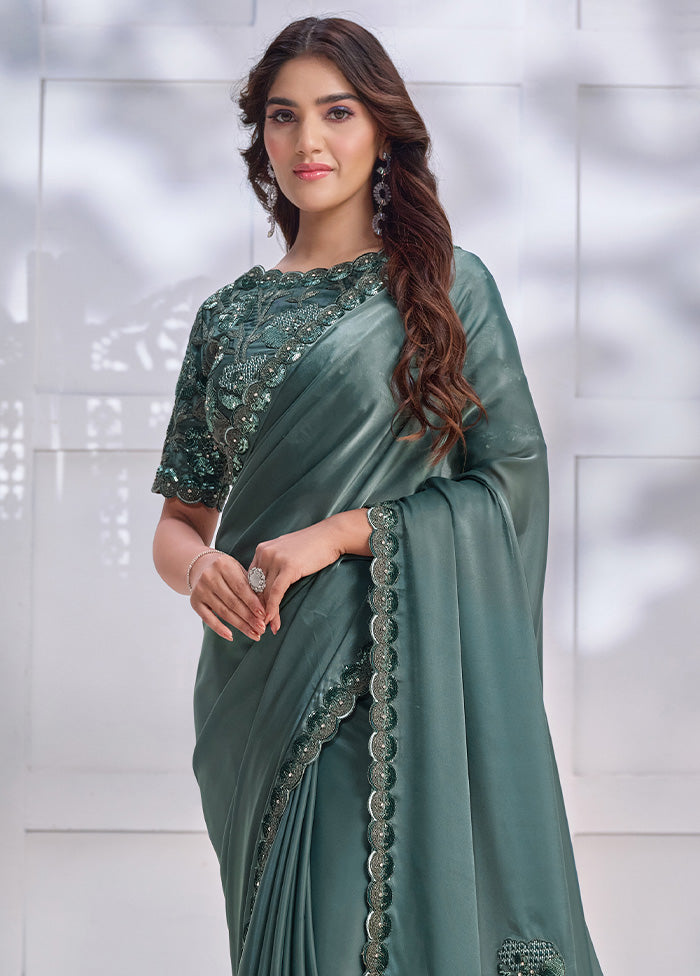 Sea Green Crepe Silk Saree With Blouse Piece Cheap Sale Comfortable