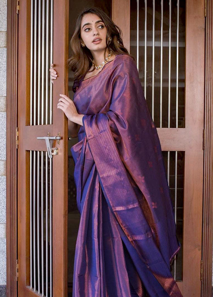 Purple Banarasi Silk Saree With Blouse Piece Discount Best Seller