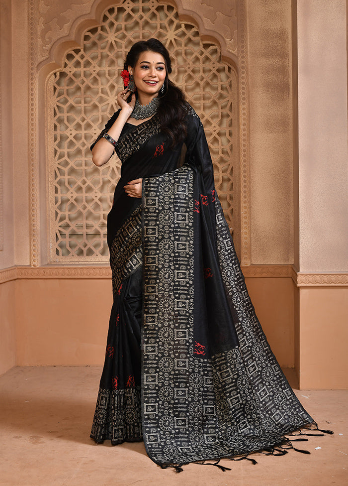 Black Spun Silk Saree With Blouse Piece Outlet Online Shop