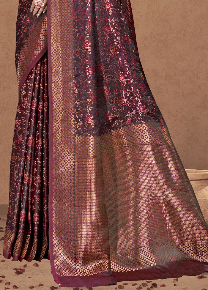 Maroon Spun Silk Saree With Blouse Piece Cheap Sale Choice