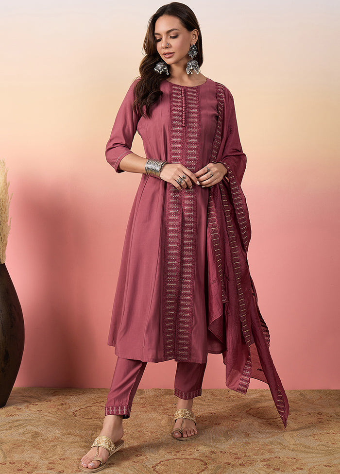 3 Pc Pink Readymade Silk Suit Set Get To Buy