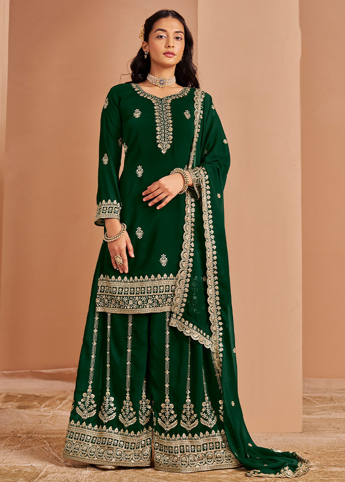 3 Pc Green Semi Stitched Georgette Suit Set Discount Footlocker Pictures