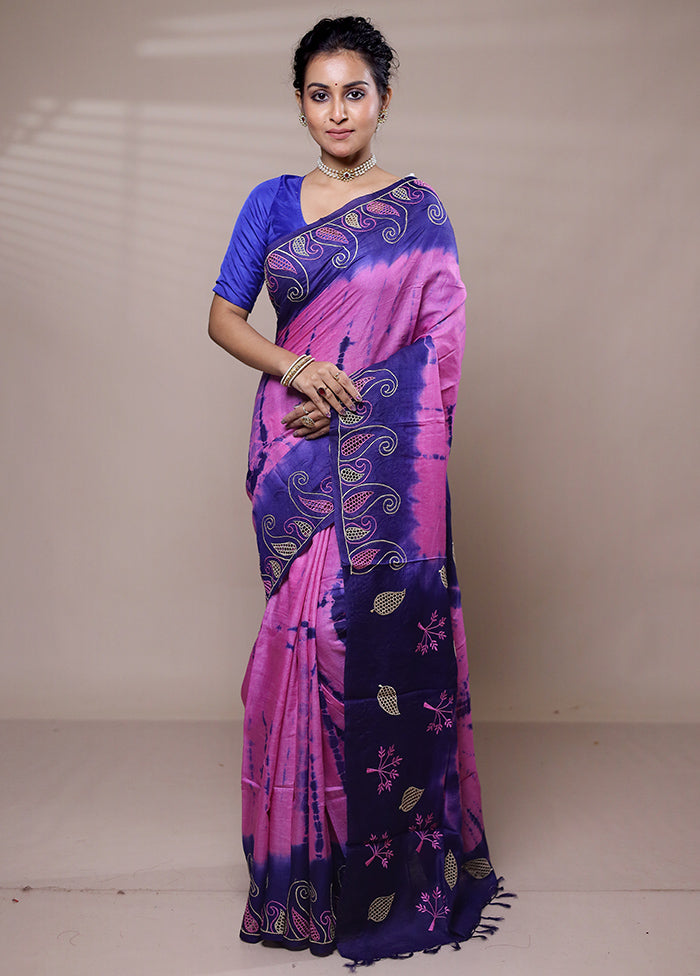 Pink Tussar Silk Saree With Blouse Piece Cheap Pices Authentic