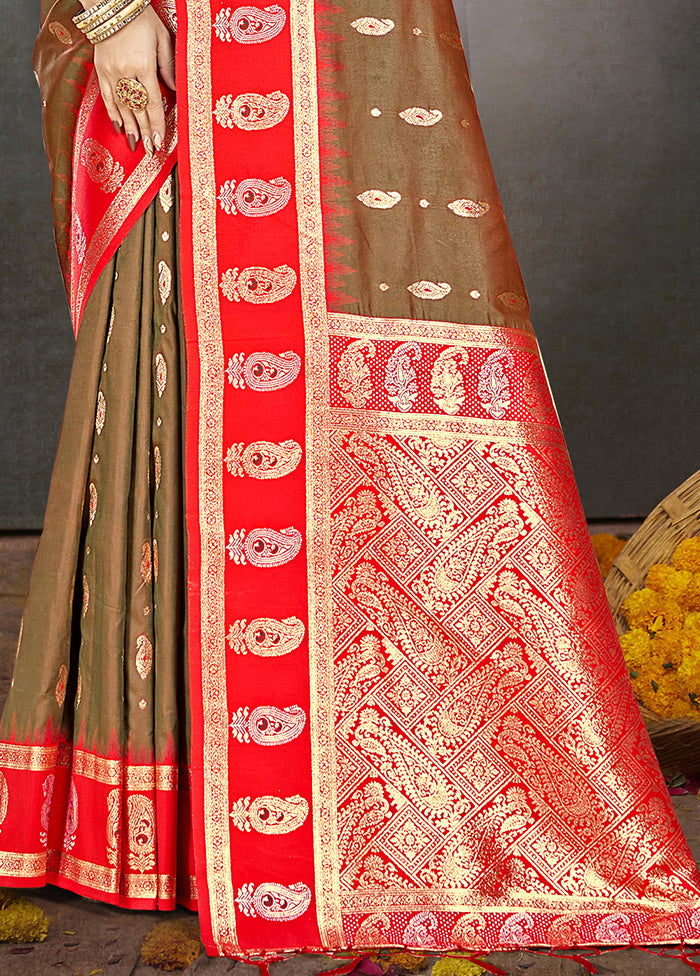 Brown Dupion Silk Saree With Blouse Piece Pay With Visa Cheap Pice