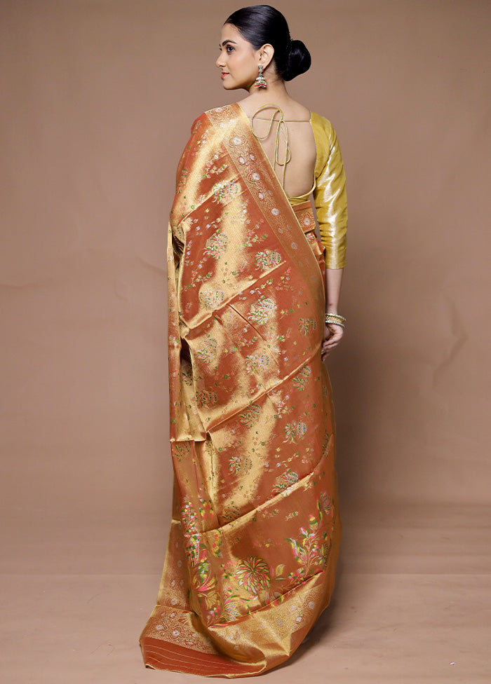 Golden Tissue Silk Saree With Blouse Piece Pick A Best Sale Online