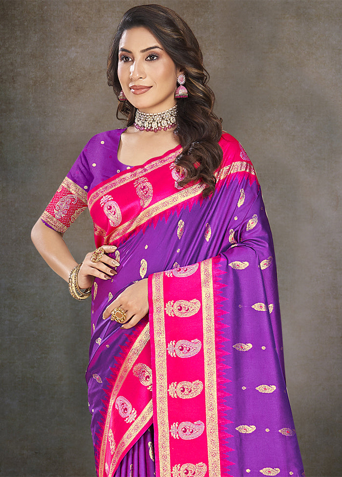 Purple Dupion Silk Saree With Blouse Piece Official Site Sale Online