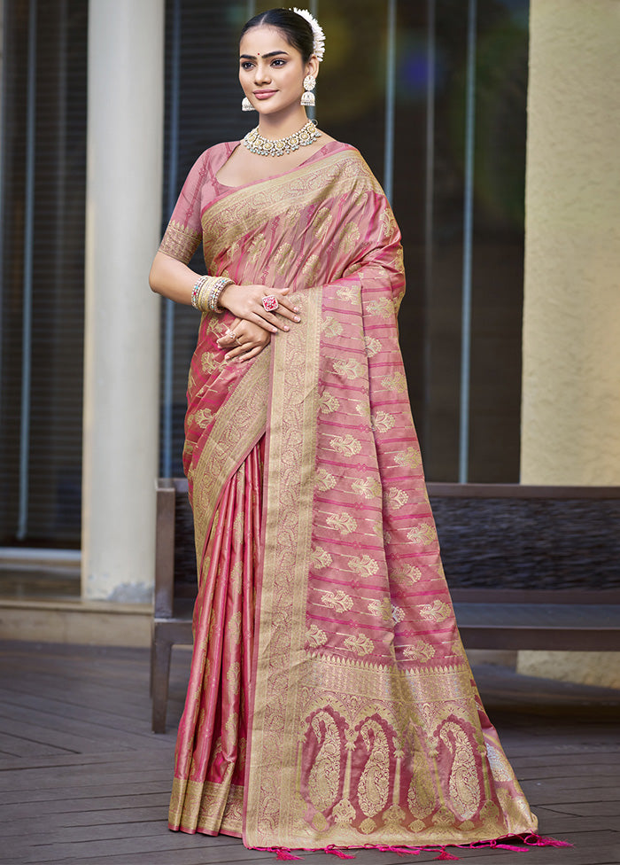 Pink Satin Silk Saree With Blouse Piece Low Pice Cheap Online