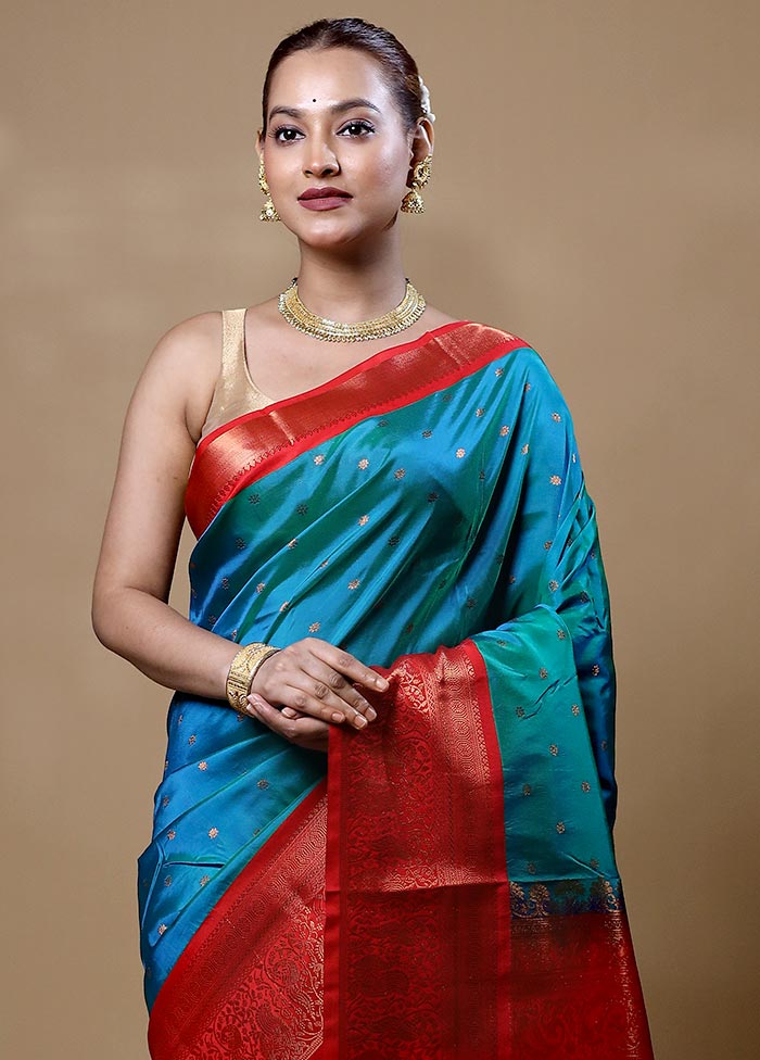 Blue Kanjivaram Silk Saree With Blouse Piece Pictures For Sale