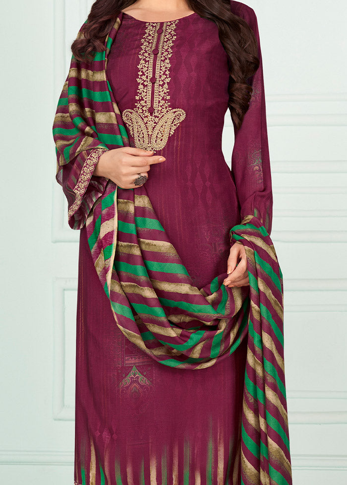 3 Pc Burgundy Unstitched Silk Suit Set Big Discount For Sale