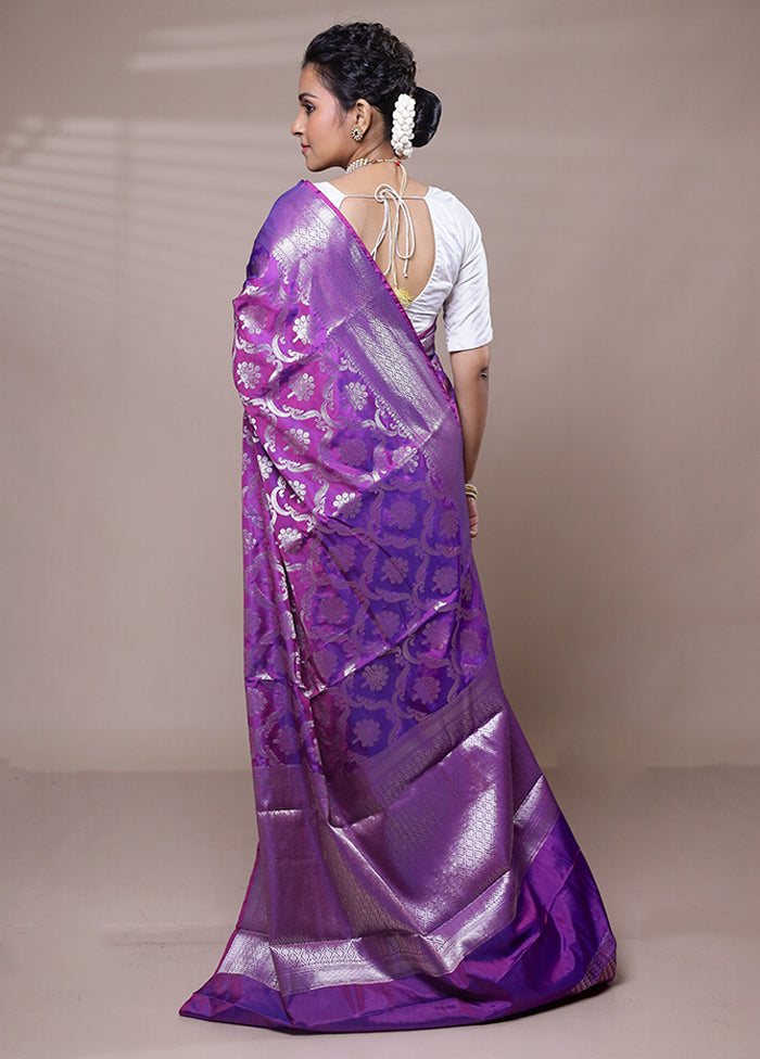 Purple Kora Silk Saree With Blouse Piece Excellent